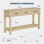 Console Table with 3 Drawers and Open Shelves, 54-Inch Farmhouse Entryway Table