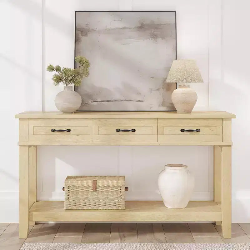 Console Table with 3 Drawers and Open Shelves, 54-Inch Farmhouse Entryway Table