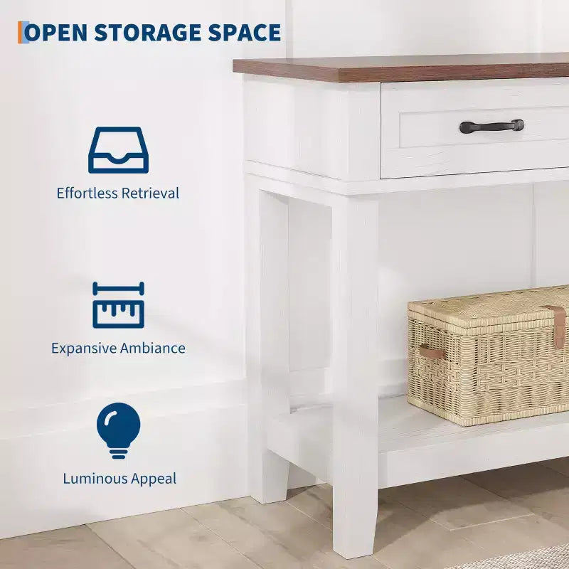 Console Table with 3 Drawers and Open Shelves, 54-Inch Farmhouse Entryway Table