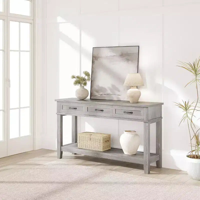 Console Table with 3 Drawers and Open Shelves, 54-Inch Farmhouse Entryway Table