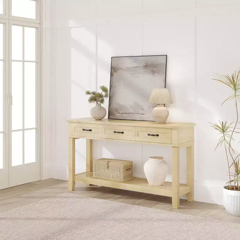 Console Table with 3 Drawers and Open Shelves, 54-Inch Farmhouse Entryway Table