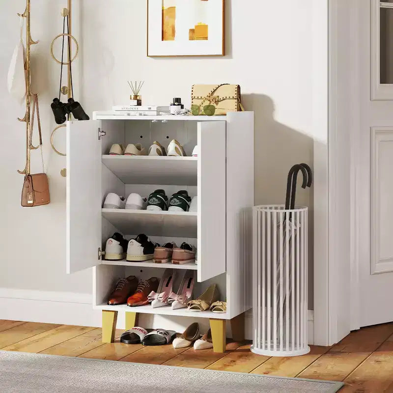 Freestanding Shoe Storage Cabinet with Open Shelf and 2-Door Cabinet
