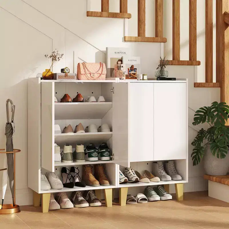 Freestanding Shoe Storage Cabinet with Open Shelf and 2-Door Cabinet