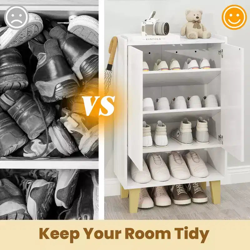 Freestanding Shoe Storage Cabinet with Open Shelf and 2-Door Cabinet