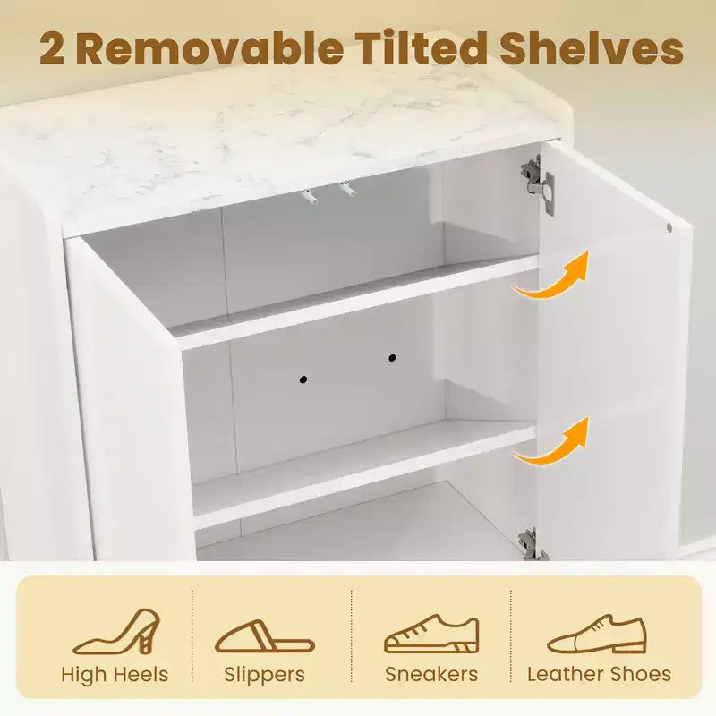 Freestanding Shoe Storage Cabinet with Open Shelf and 2-Door Cabinet