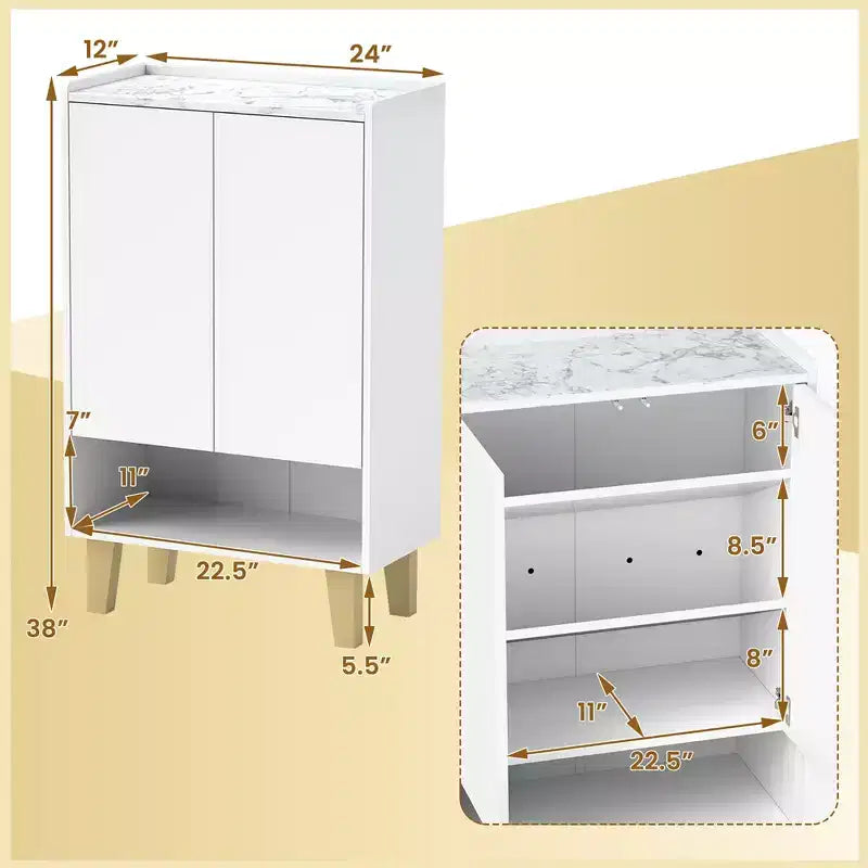 Freestanding Shoe Storage Cabinet with Open Shelf and 2-Door Cabinet