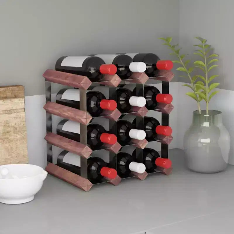 Countertop Wine Rack Bottle Holder with Solid Wood and Metal Frame
