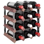 Countertop Wine Rack Bottle Holder with Solid Wood and Metal Frame