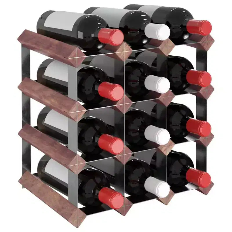 Countertop Wine Rack Bottle Holder with Solid Wood and Metal Frame