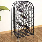 Floor Standing Wine Rack with Glass Hooks – Wrought Iron, Black
