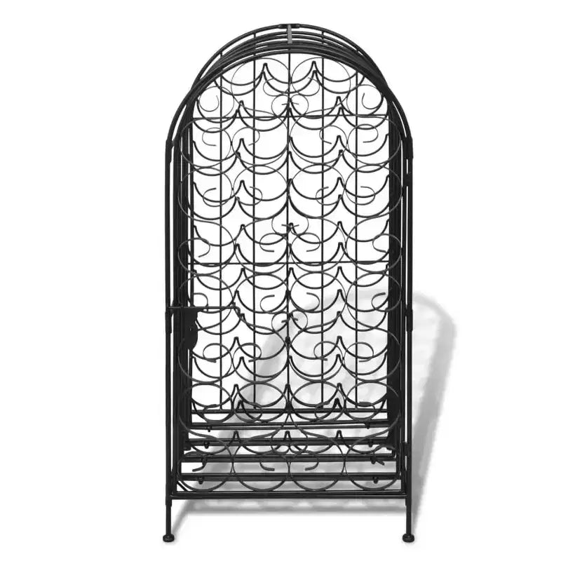 Floor Standing Wine Rack with Glass Hooks – Wrought Iron, Black