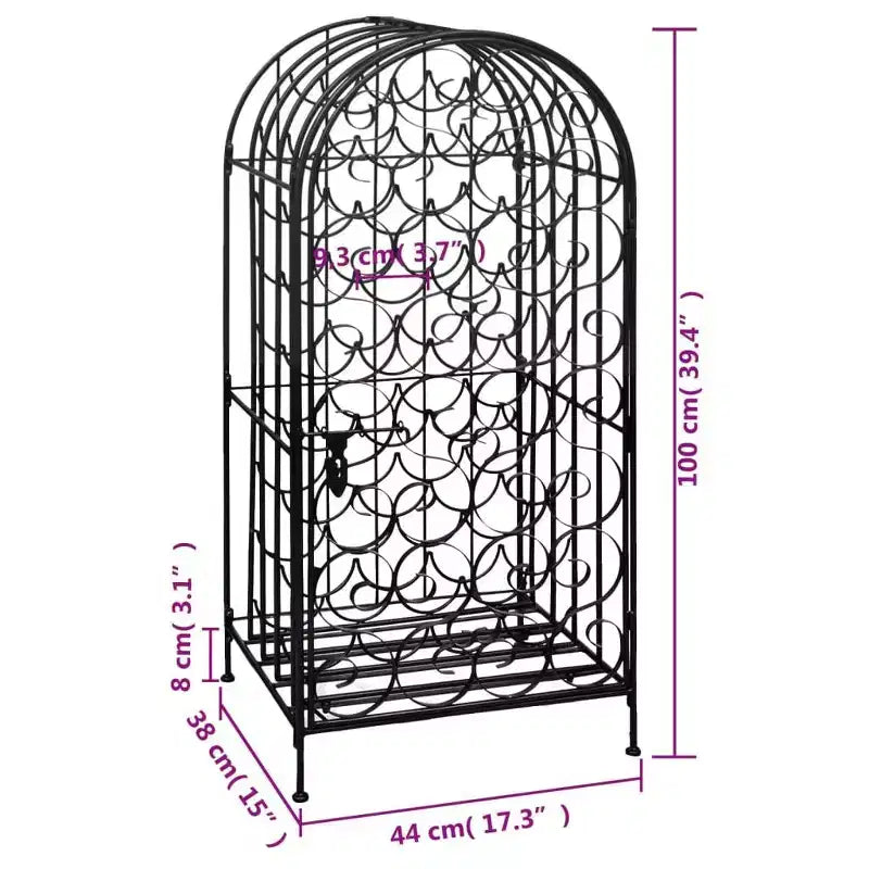 Floor Standing Wine Rack with Glass Hooks – Wrought Iron, Black