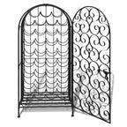Floor Standing Wine Rack with Glass Hooks – Wrought Iron, Black
