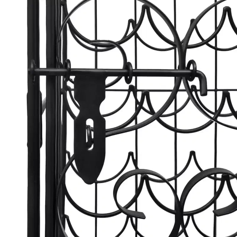Floor Standing Wine Rack with Glass Hooks – Wrought Iron, Black