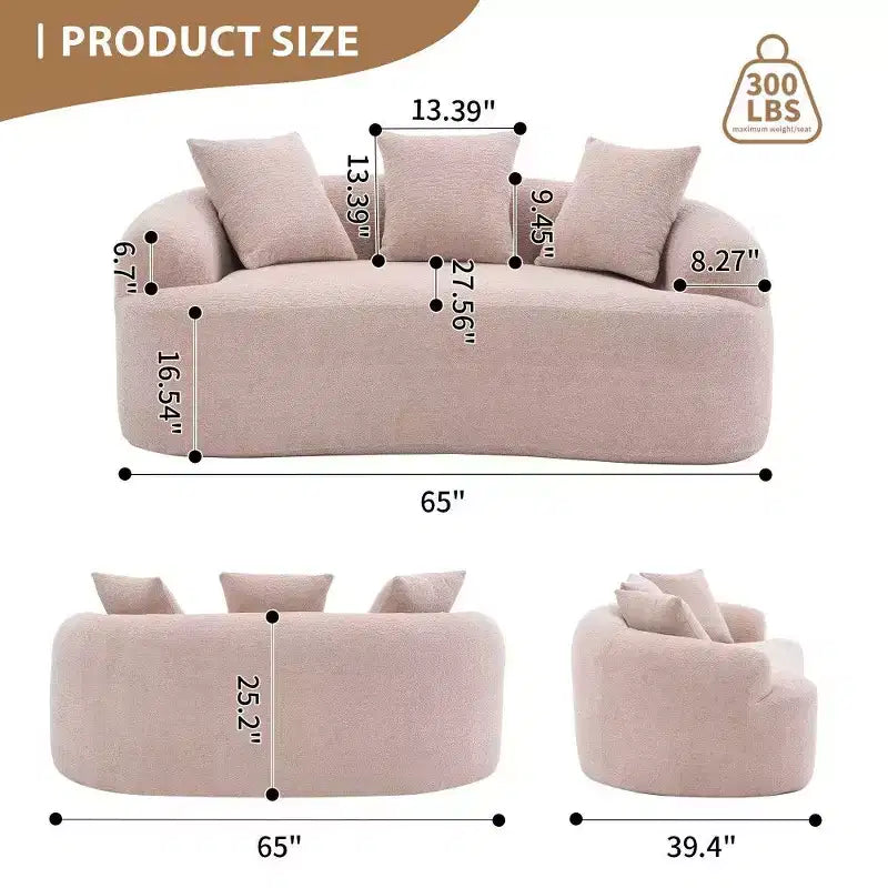 65-Inch Curved Loveseat Sofa with 3 Pillows, Chenille Upholstery, No Assembly Required