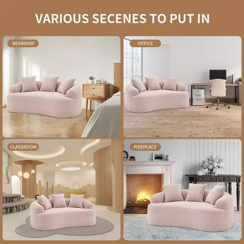65-Inch Curved Loveseat Sofa with 3 Pillows, Chenille Upholstery, No Assembly Required