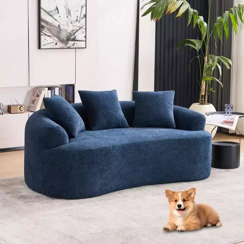 65-Inch Curved Loveseat Sofa with 3 Pillows, Chenille Upholstery, No Assembly Required