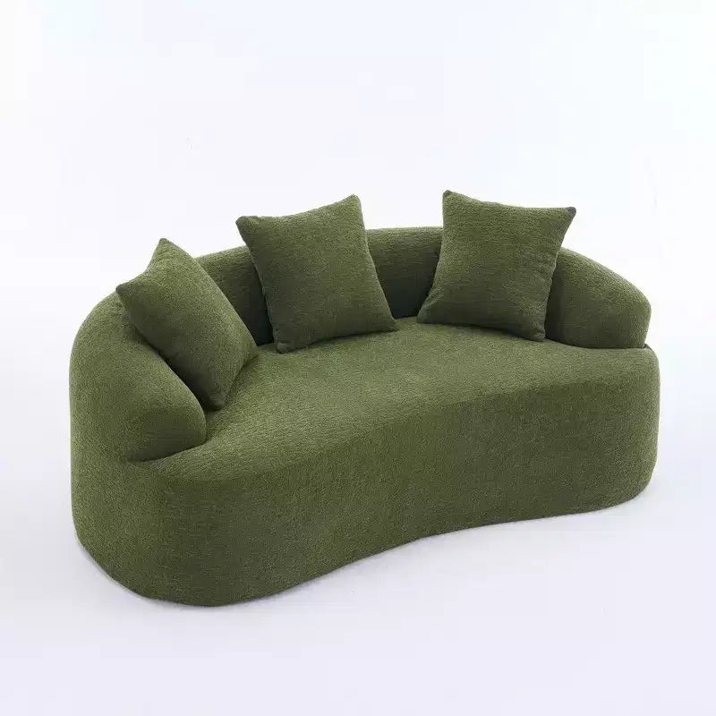 65-Inch Curved Loveseat Sofa with 3 Pillows, Chenille Upholstery, No Assembly Required