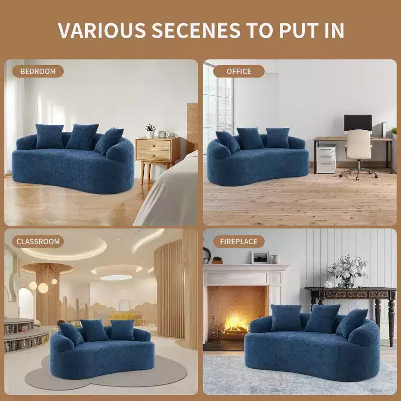 65-Inch Curved Loveseat Sofa with 3 Pillows, Chenille Upholstery, No Assembly Required