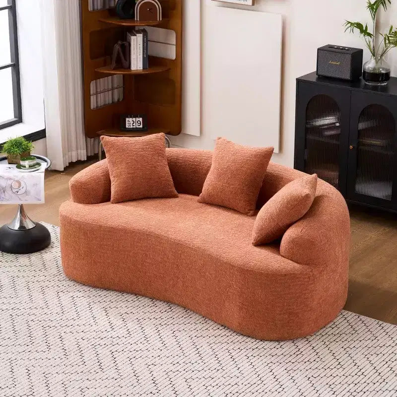 65-Inch Curved Loveseat Sofa with 3 Pillows, Chenille Upholstery, No Assembly Required