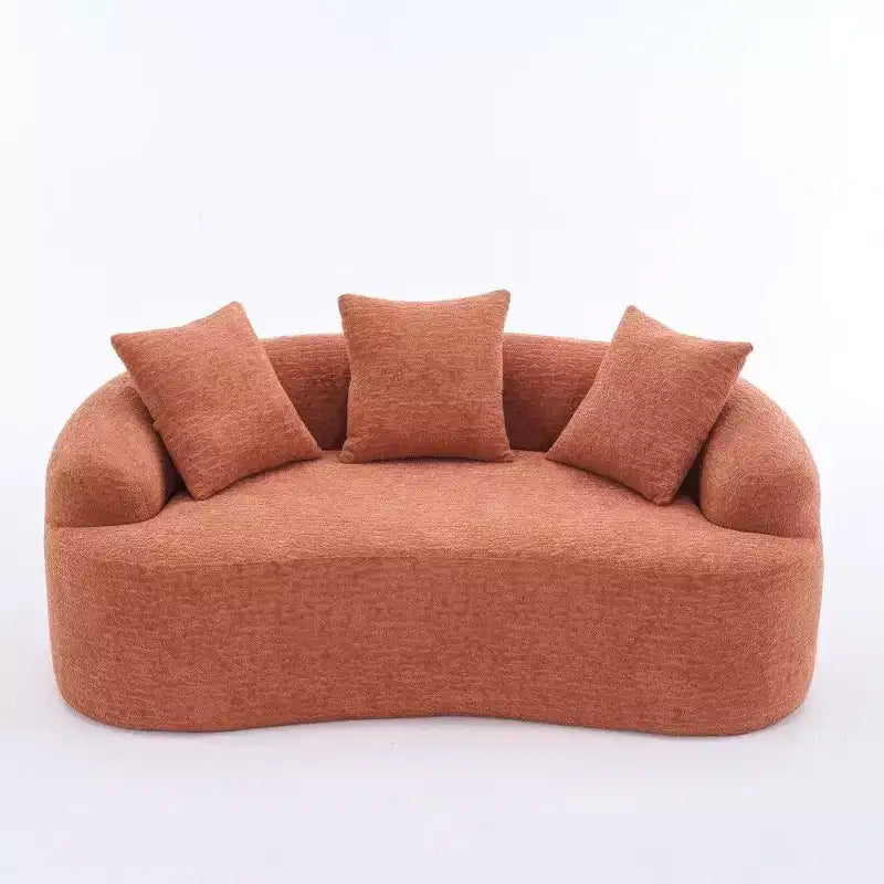 65-Inch Curved Loveseat Sofa with 3 Pillows, Chenille Upholstery, No Assembly Required
