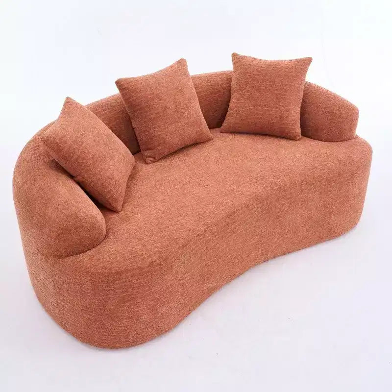 65-Inch Curved Loveseat Sofa with 3 Pillows, Chenille Upholstery, No Assembly Required