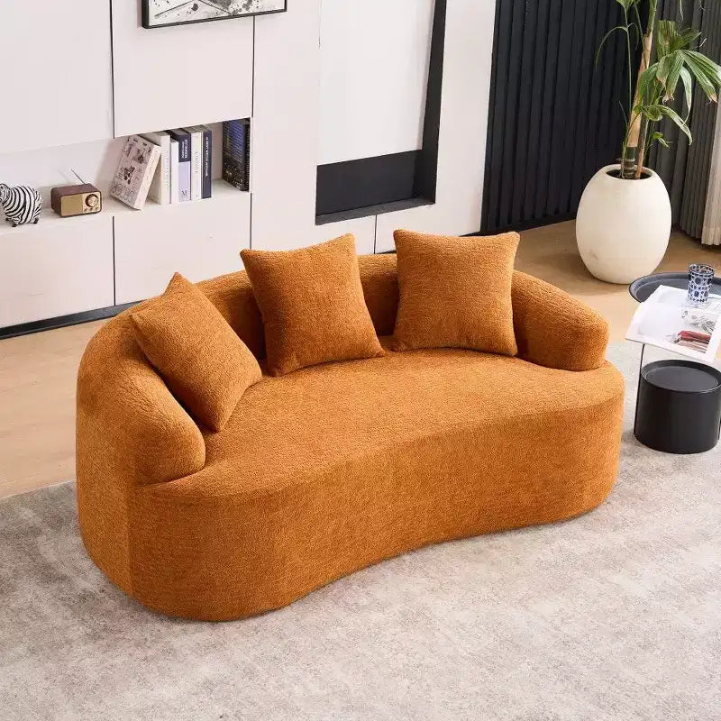 65-Inch Curved Loveseat Sofa with 3 Pillows, Chenille Upholstery, No Assembly Required