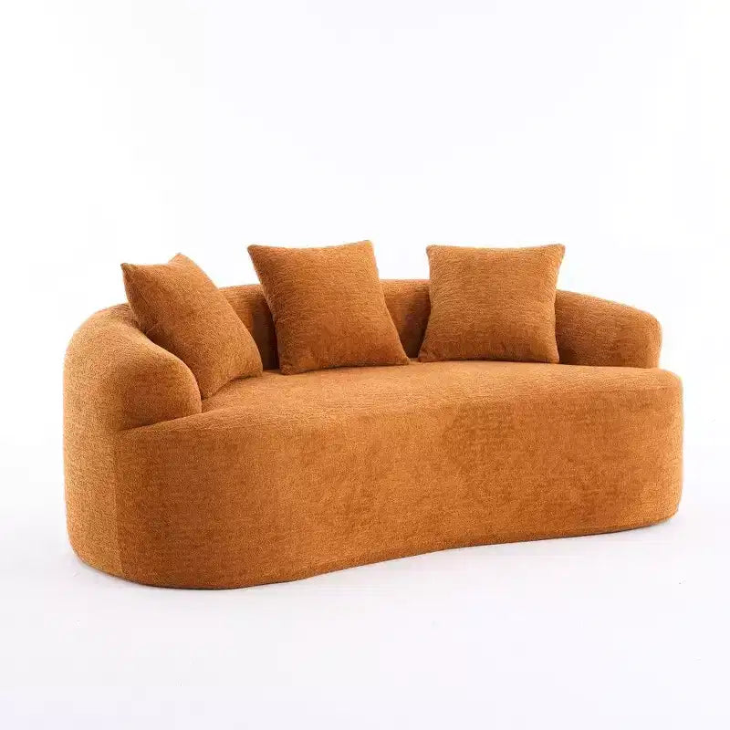 65-Inch Curved Loveseat Sofa with 3 Pillows, Chenille Upholstery, No Assembly Required