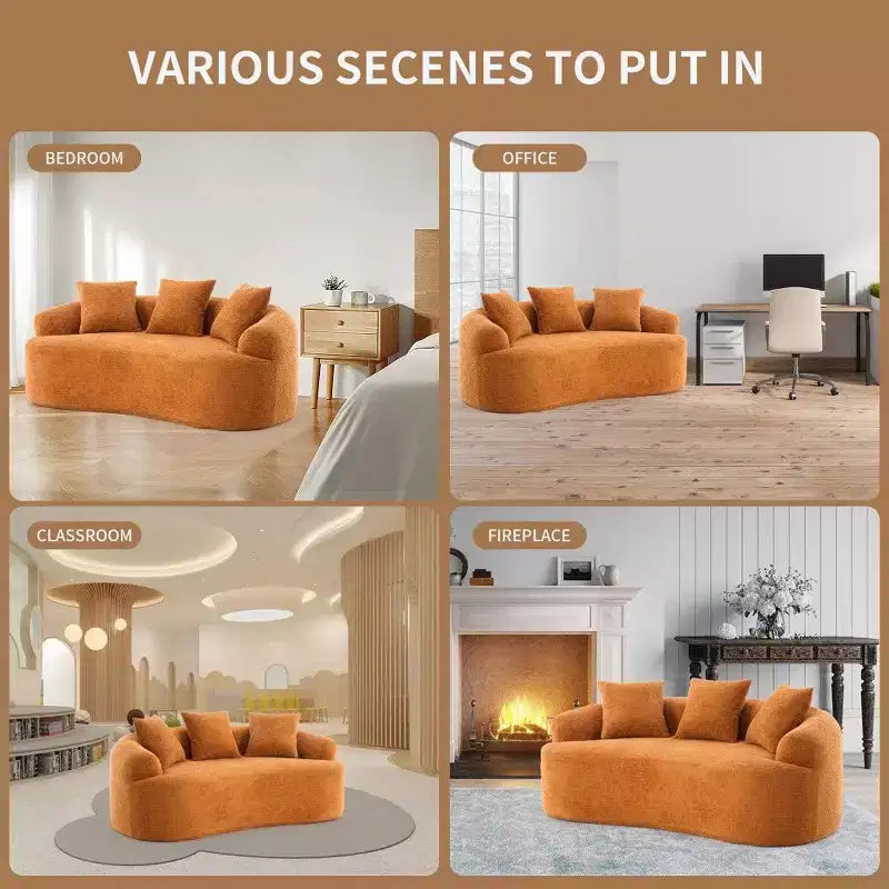 65-Inch Curved Loveseat Sofa with 3 Pillows, Chenille Upholstery, No Assembly Required
