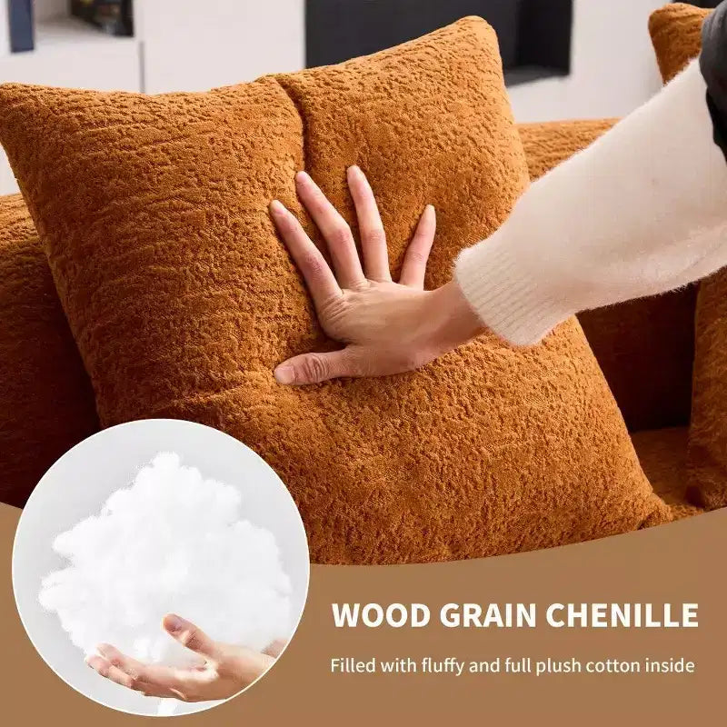 65-Inch Curved Loveseat Sofa with 3 Pillows, Chenille Upholstery, No Assembly Required