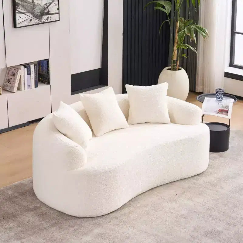 65-Inch Curved Loveseat Sofa with 3 Pillows, Chenille Upholstery, No Assembly Required