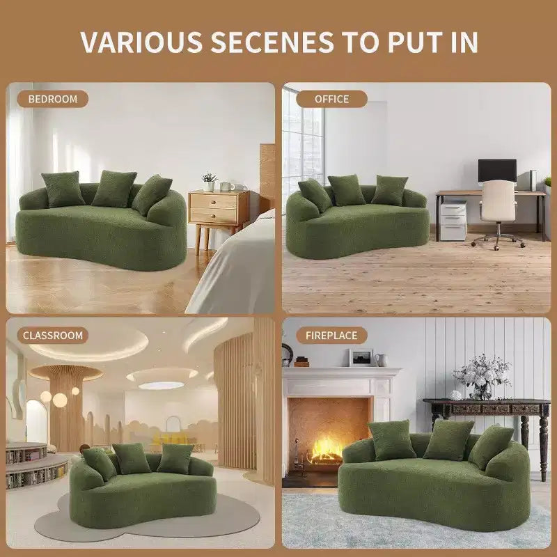 65-Inch Curved Loveseat Sofa with 3 Pillows, Chenille Upholstery, No Assembly Required