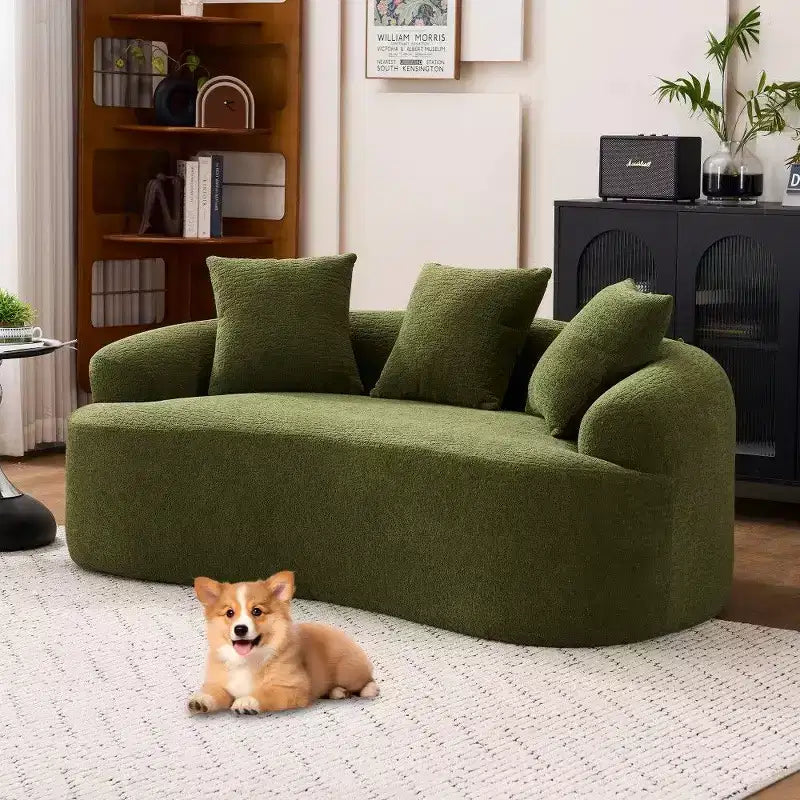 65-Inch Curved Loveseat Sofa with 3 Pillows, Chenille Upholstery, No Assembly Required