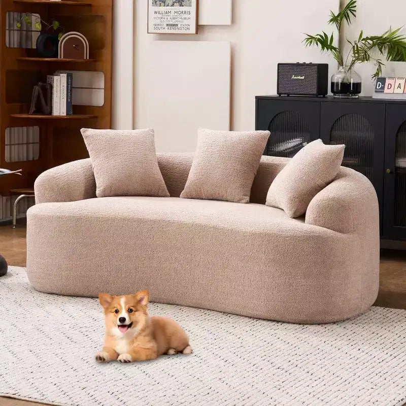 65-Inch Curved Loveseat Sofa with 3 Pillows, Chenille Upholstery, No Assembly Required