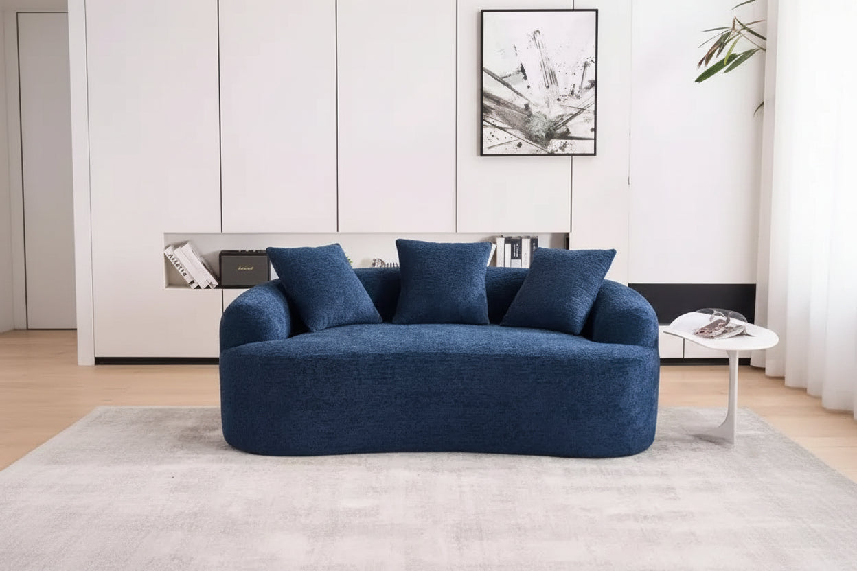 65-Inch Curved Loveseat Sofa with 3 Pillows, Chenille Upholstery, No Assembly Required