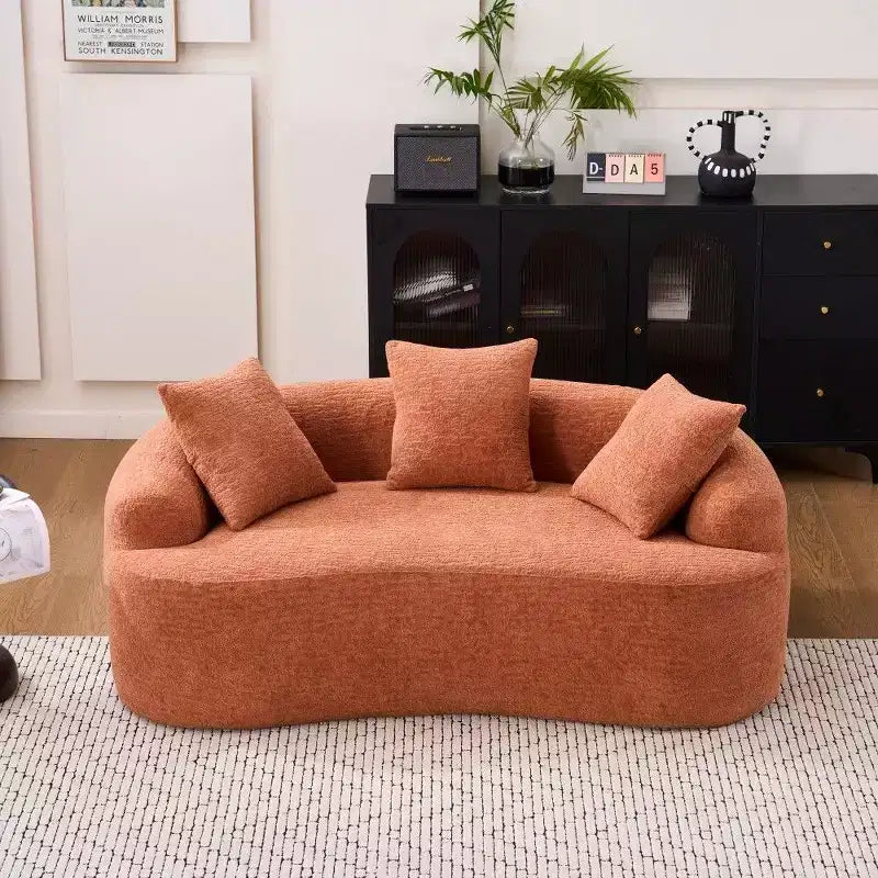65-Inch Curved Loveseat Sofa with 3 Pillows, Chenille Upholstery, No Assembly Required