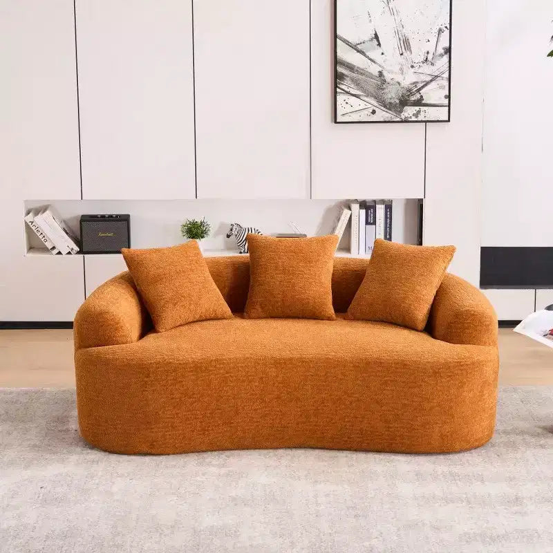 65-Inch Curved Loveseat Sofa with 3 Pillows, Chenille Upholstery, No Assembly Required