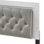 Queen Size Platform Bed with LED Trim and Button Tufted Headboard, White