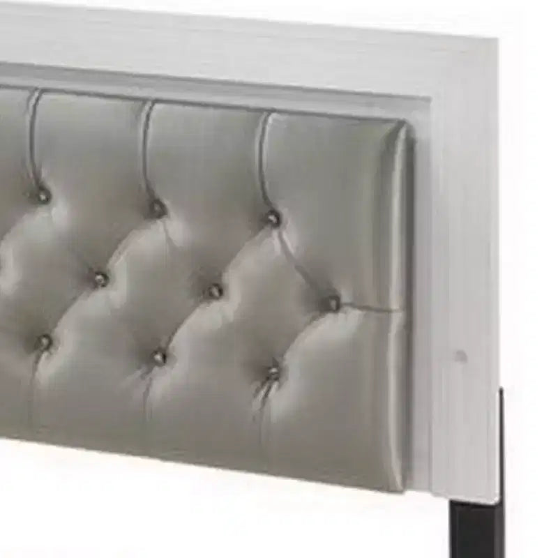 Queen Size Platform Bed with LED Trim and Button Tufted Headboard, White