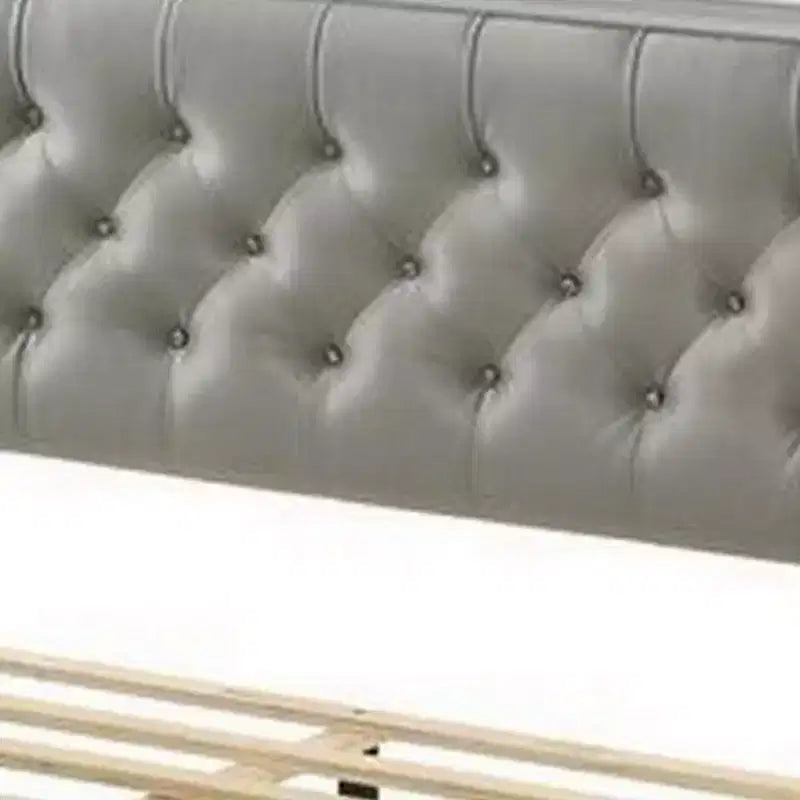 Queen Size Platform Bed with LED Trim and Button Tufted Headboard, White