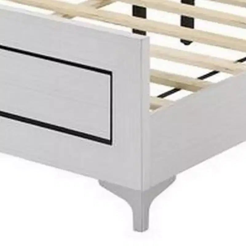 Queen Size Platform Bed with LED Trim and Button Tufted Headboard, White