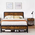 Bed Frame with Drawers Platform Bed Frame Brown Wood Headboard and Sturdy Metal Slats, No Box Spring Needed, Noise Free