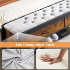 Platform Bed Frame with Storage Drawers and Upholstered Bench