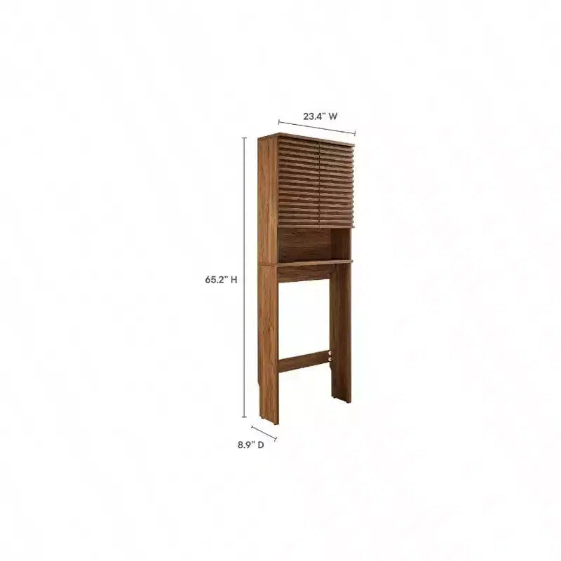 Over-the-Toilet Storage Cabinet with Open Shelf and Slatted Doors