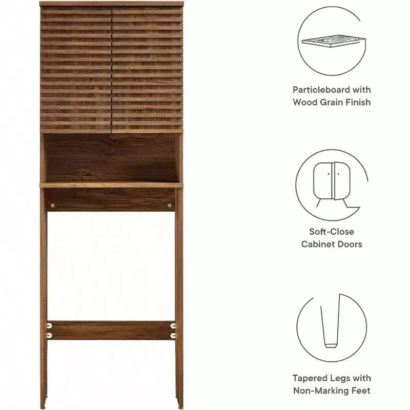Over-the-Toilet Storage Cabinet with Open Shelf and Slatted Doors