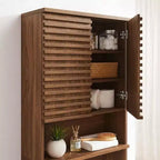 Over-the-Toilet Storage Cabinet with Open Shelf and Slatted Doors