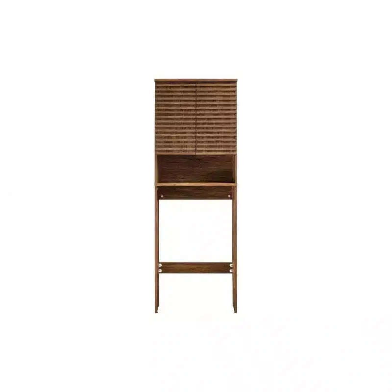 Over-the-Toilet Storage Cabinet with Open Shelf and Slatted Doors