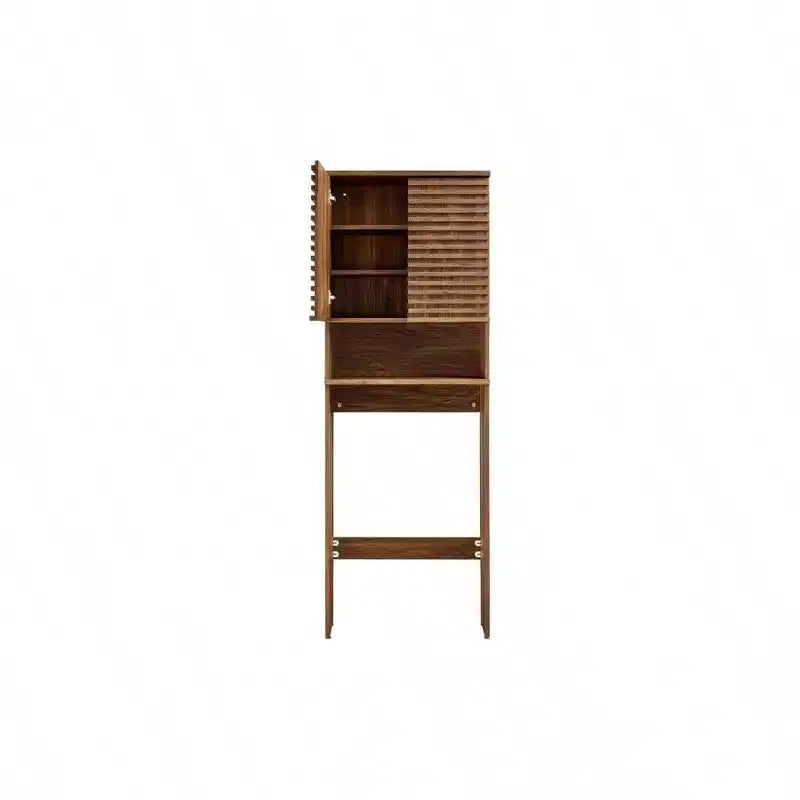 Over-the-Toilet Storage Cabinet with Open Shelf and Slatted Doors