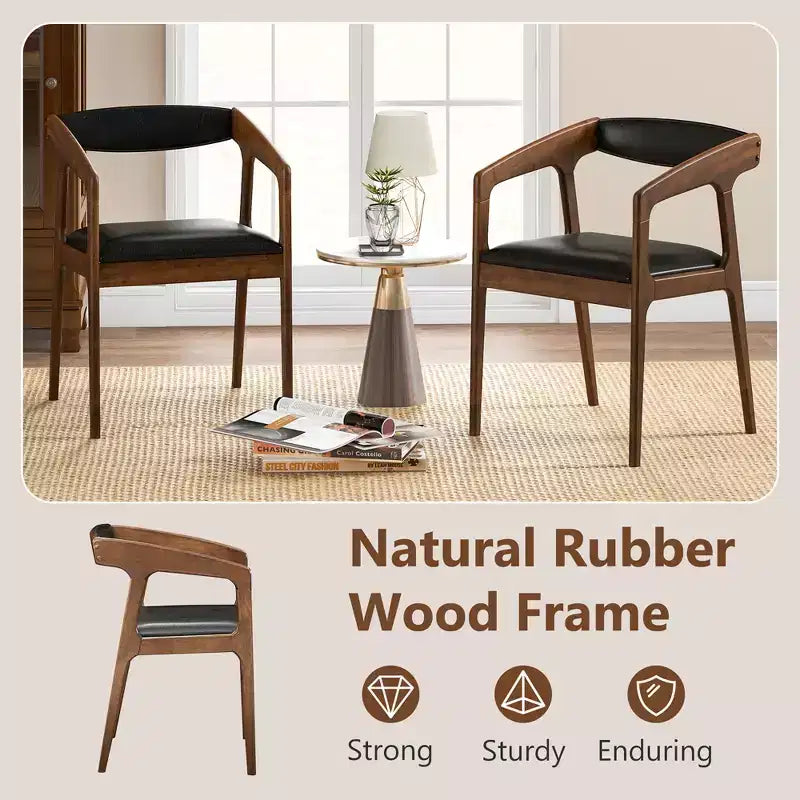 Set of 2 Accent Chairs with PU Leather Upholstery and Armrests
