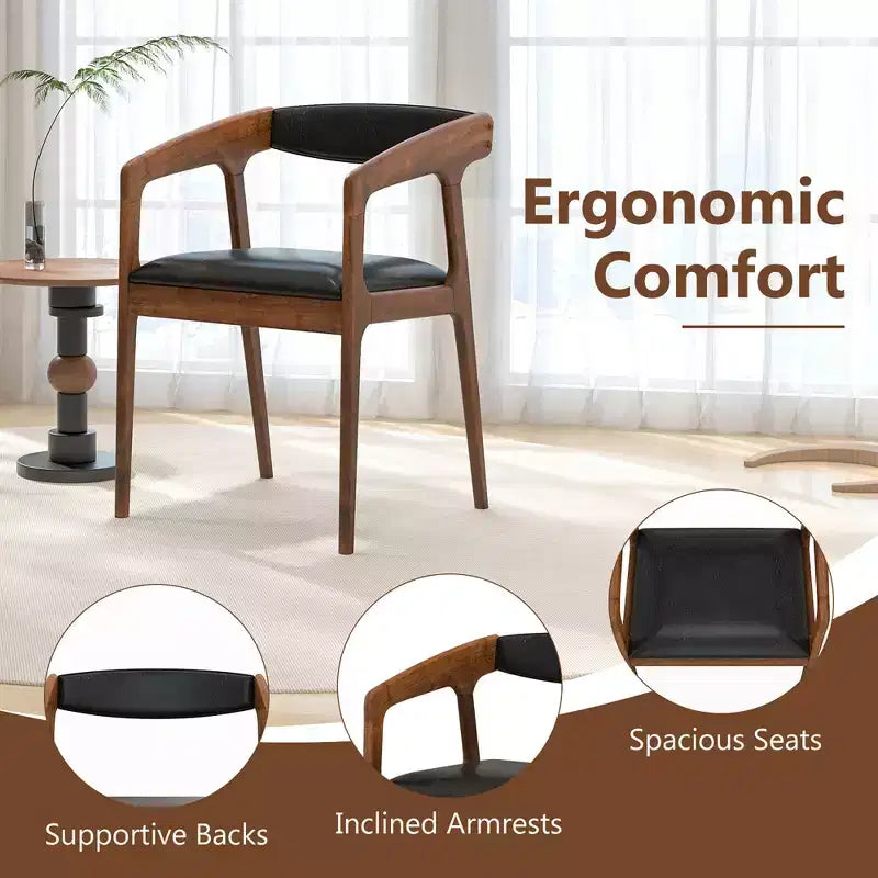 Set of 2 Accent Chairs with PU Leather Upholstery and Armrests